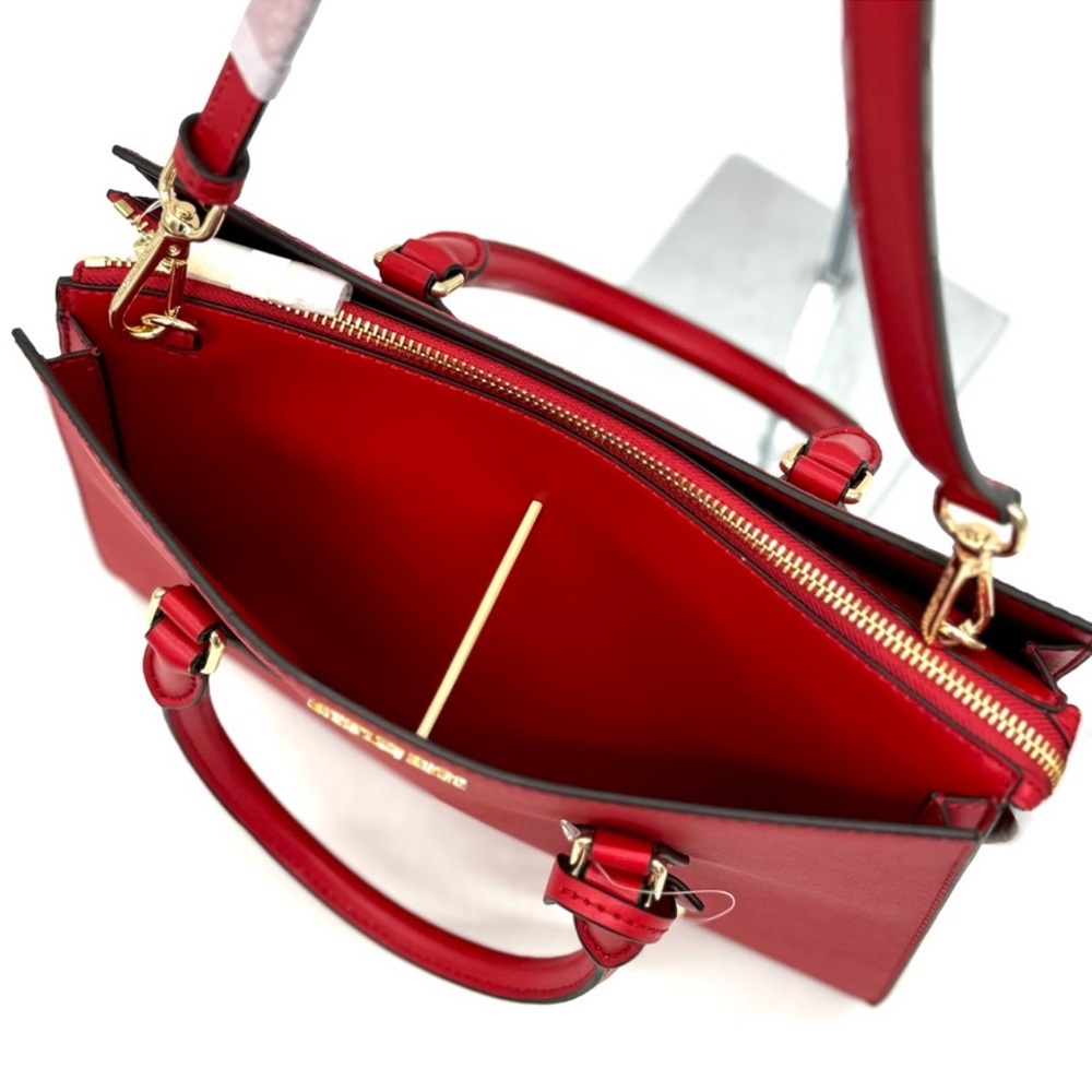 Michael Kors Sheila Medium Signature CZ Logo Satchel Crossbody Bag Bright Red - Picture 8 of 12